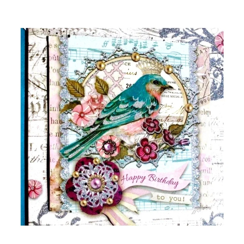 Punch Studio Single (1) 3D Glitter Birthday Card +Env+Seal ~ Crown Bird (67450)